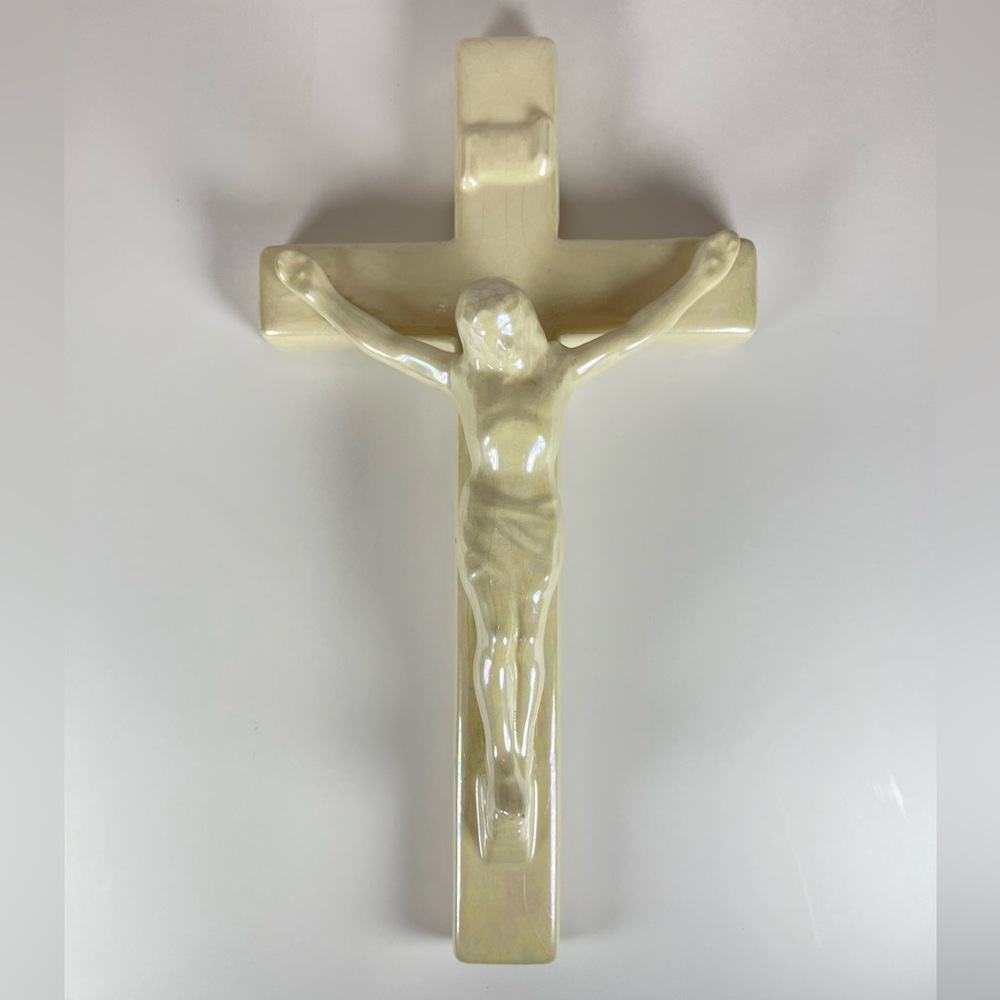 Vintage 1970s ceramic wall crucifix INRI